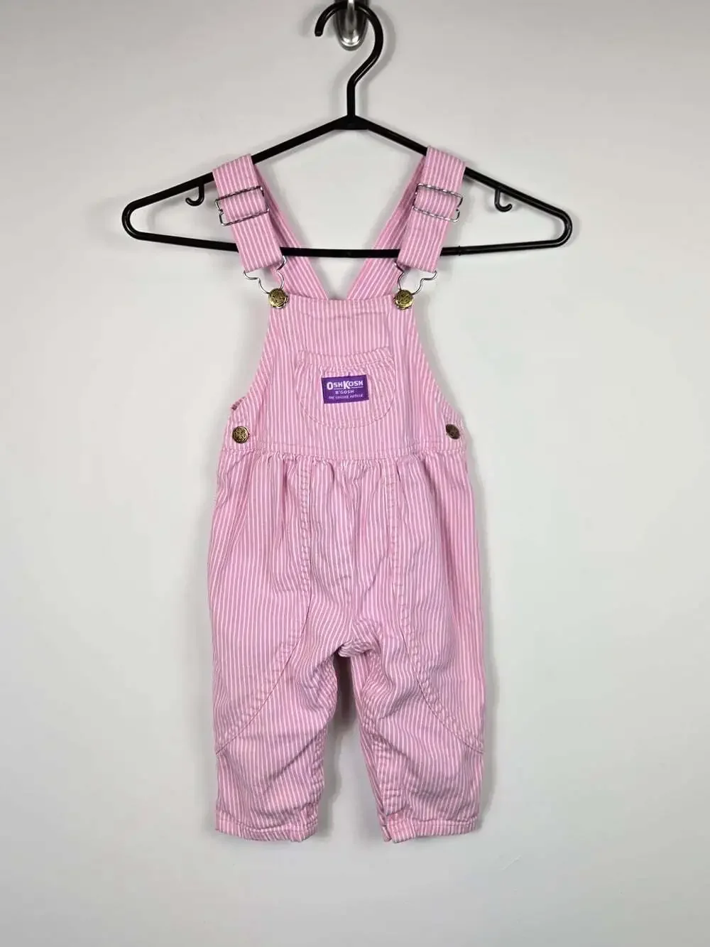 Vintage OshKosh B’Gosh Overalls 24M Pink Stripe Baby Girls Railroad